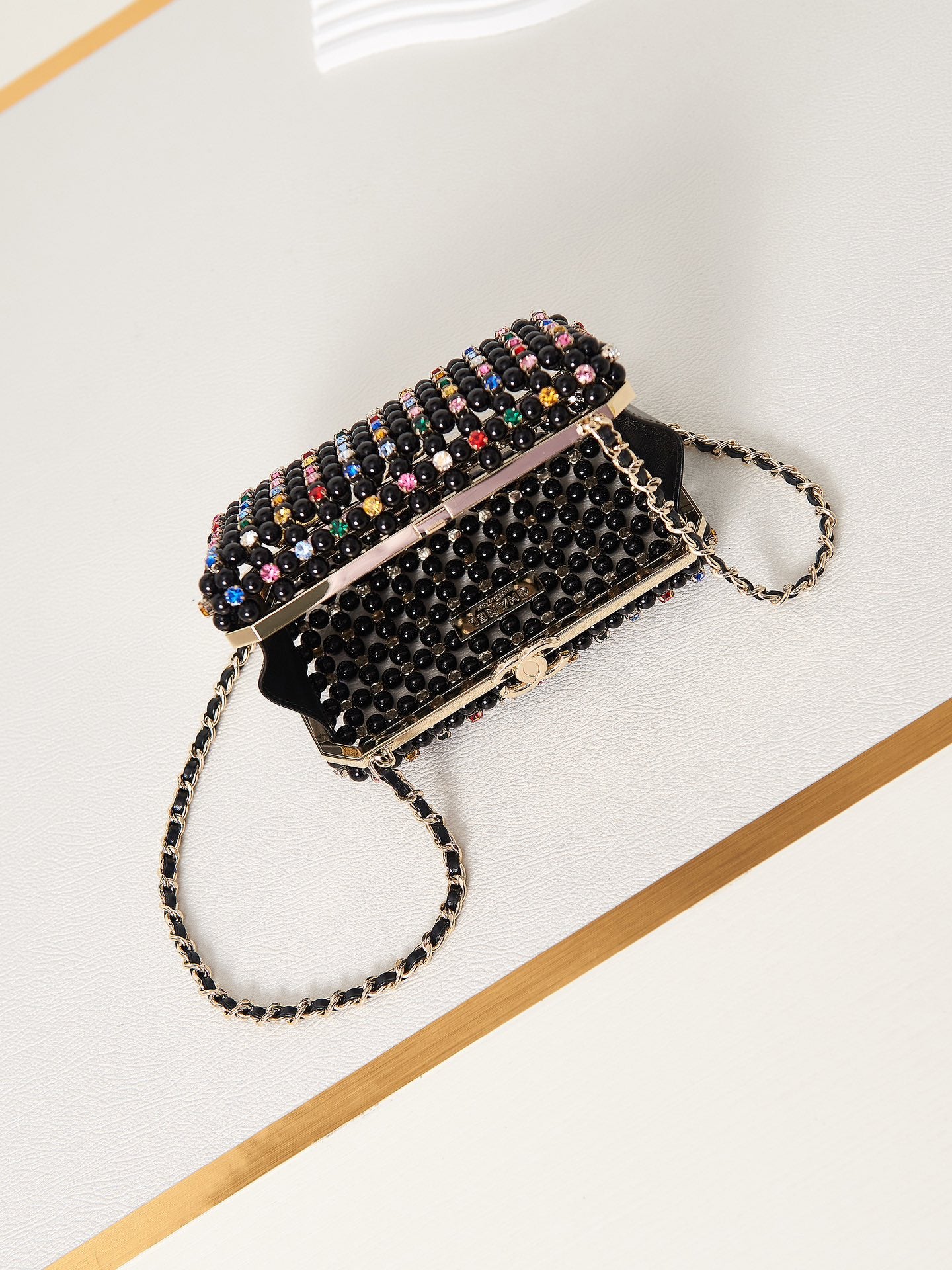 Black Studded Evening Clutch Crossbody Bag with Chain Strap