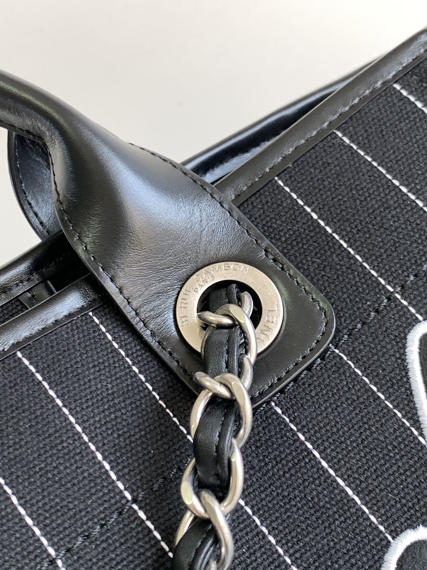 Chanel Striped Canvas Deauville Tote Bag with Pouch - Black/White