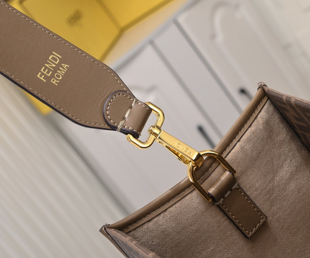 Fendi Sunshine Medium FF Motif Tote Bag - Brown Fabric Roma Shopper
