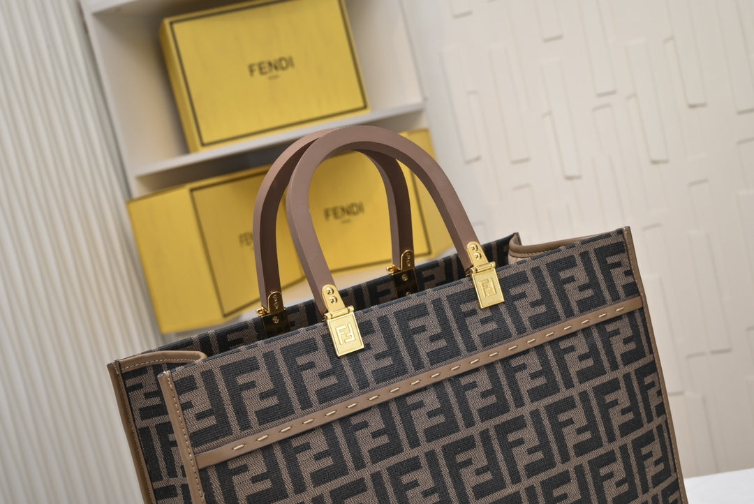 Fendi Sunshine Medium Shopper Bag - Brown FF Fabric with Leather Trim