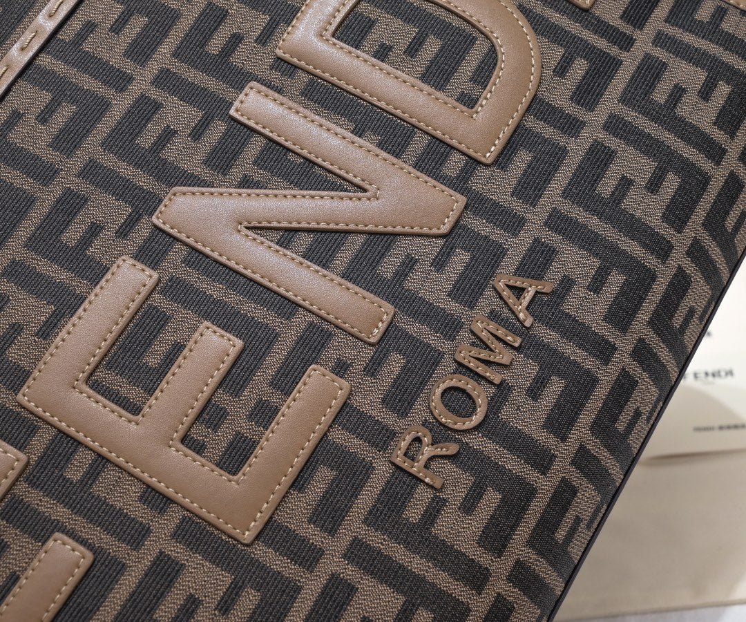 Fendi Sunshine Medium Shopper Bag - Brown FF Fabric with Leather Trim