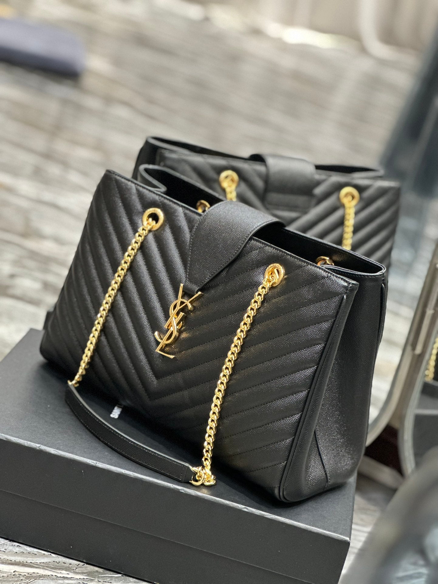 Saint Laurent (YSL) Monogram Quilted Leather Tote Bag - Black