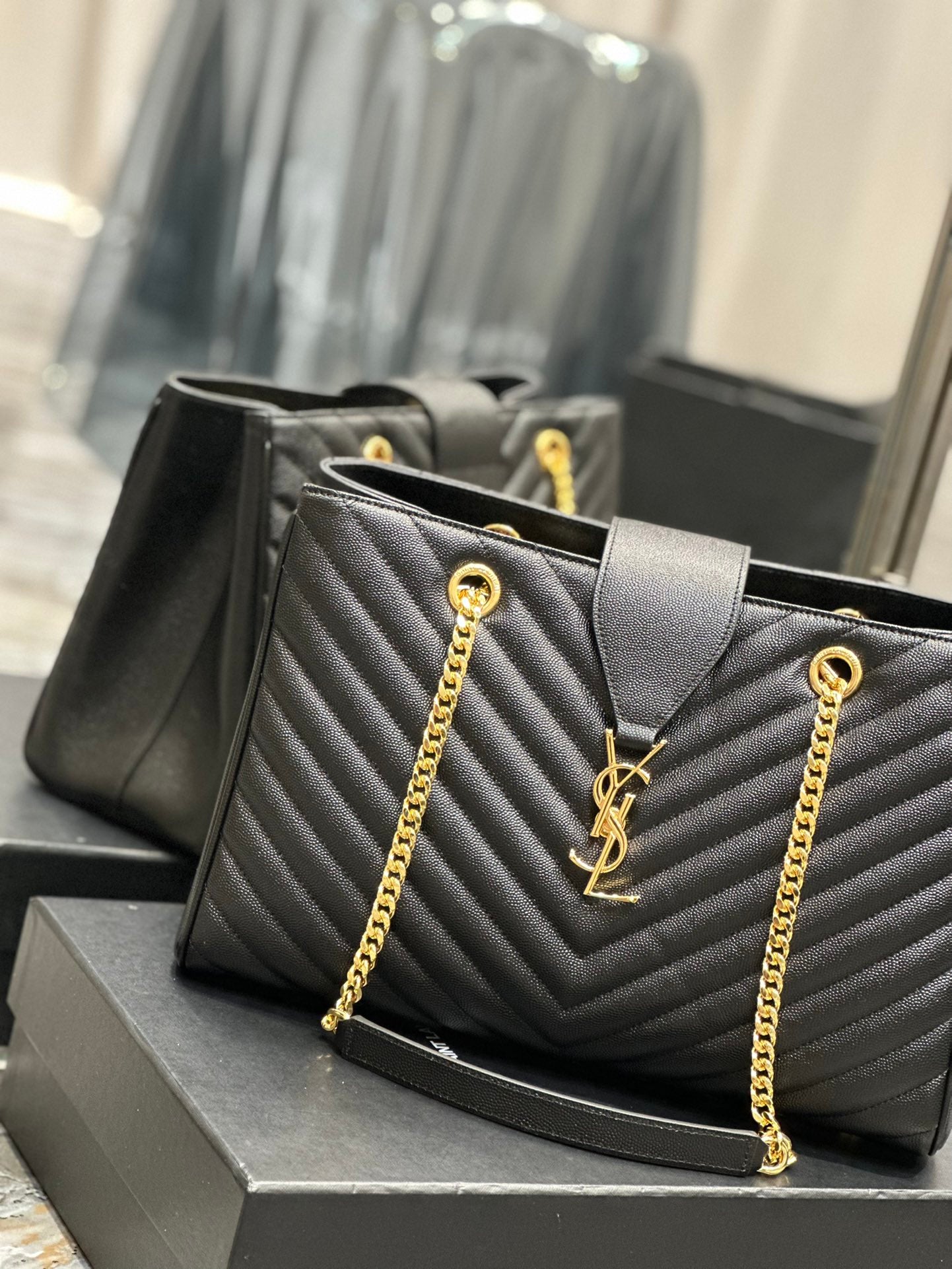 Saint Laurent (YSL) Monogram Quilted Leather Tote Bag - Black