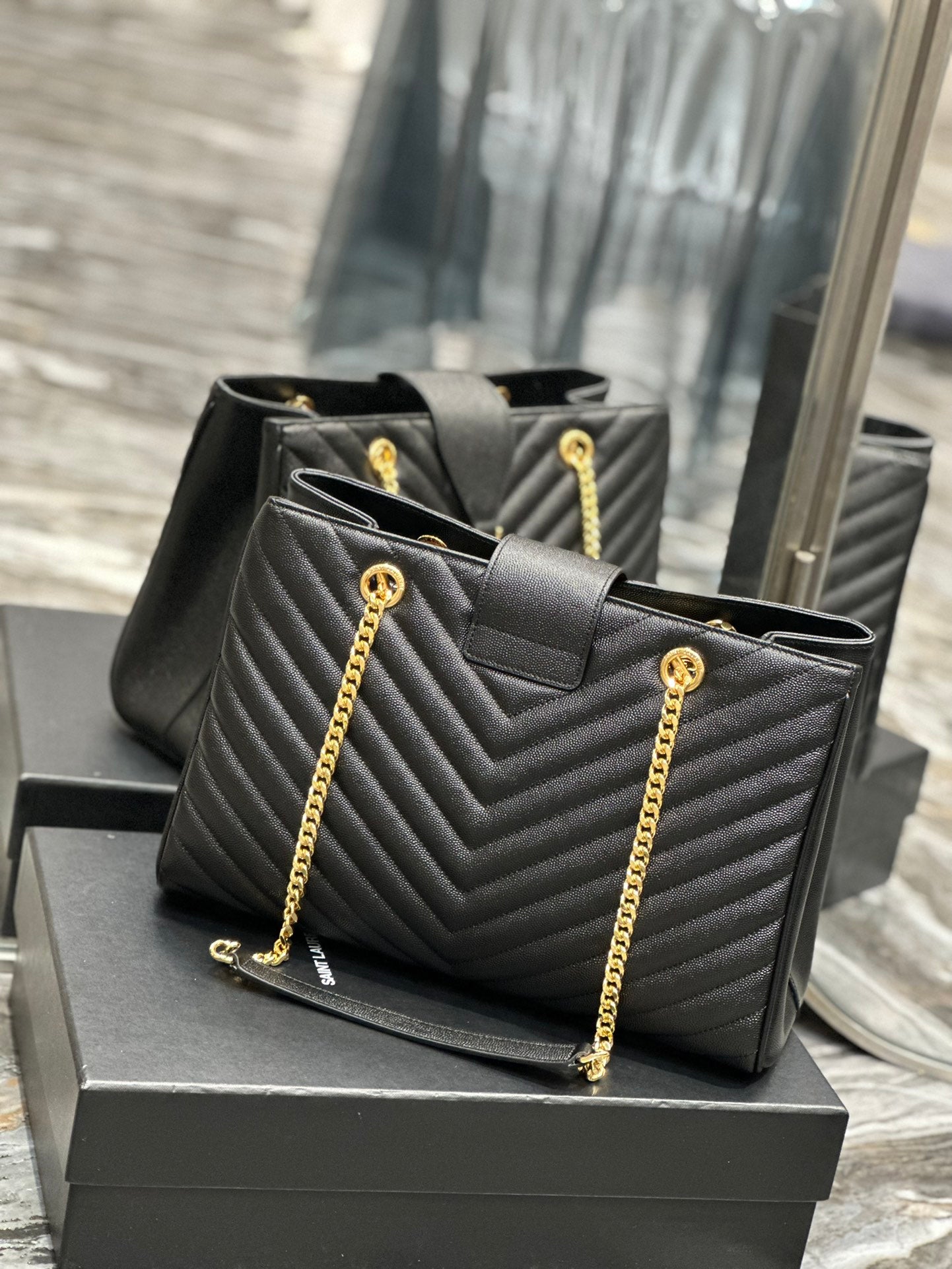 Saint Laurent (YSL) Monogram Quilted Leather Tote Bag - Black
