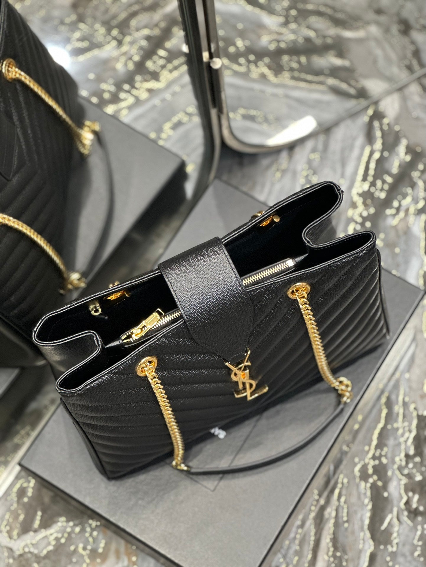 Saint Laurent (YSL) Monogram Quilted Leather Tote Bag - Black