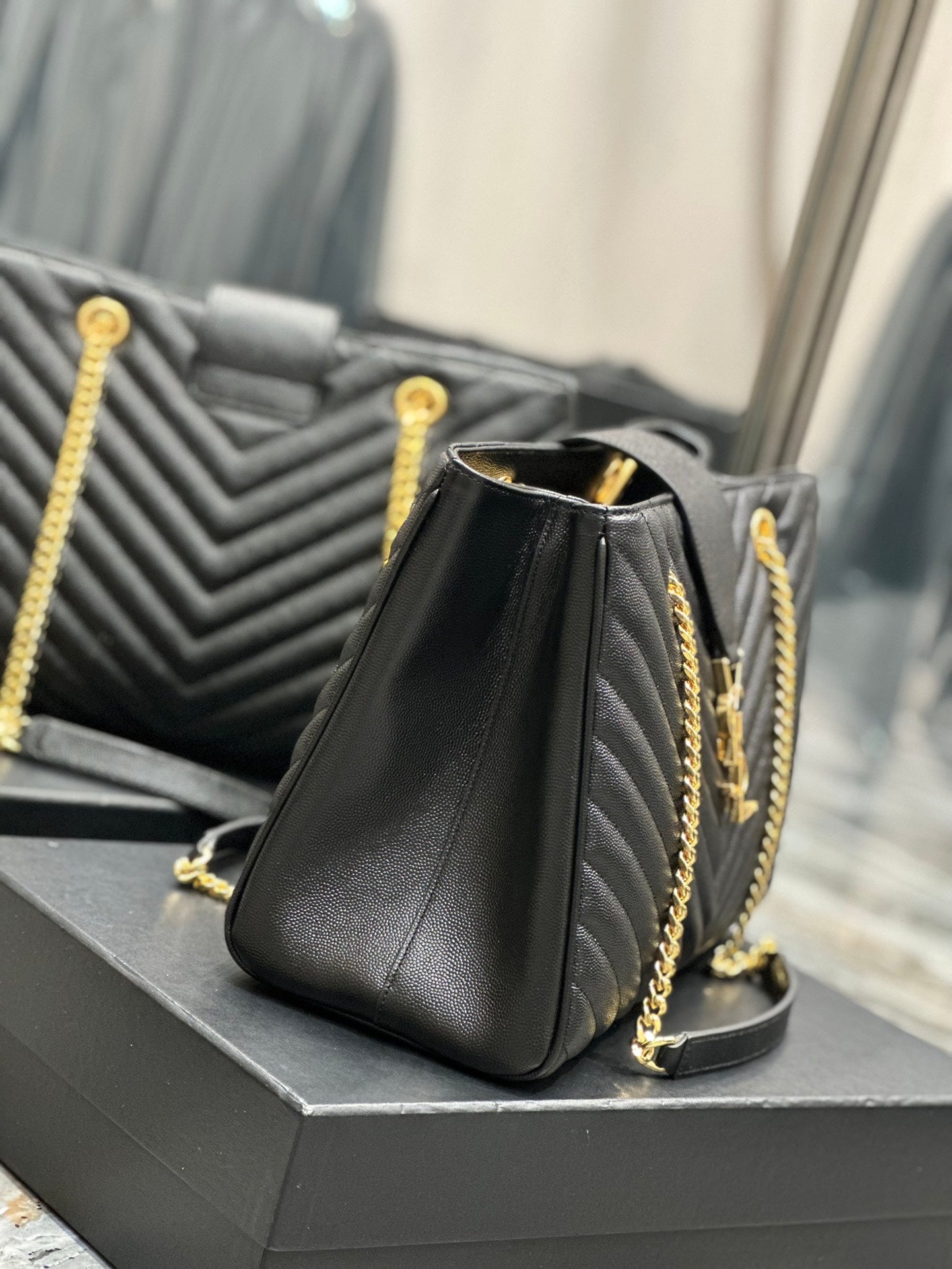 Saint Laurent (YSL) Monogram Quilted Leather Tote Bag - Black