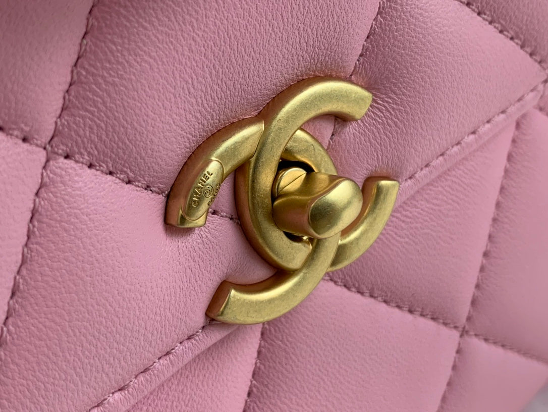 Chanel Pink Quilted Lambskin Mini Flap Bag with Gold-Tone Hardware