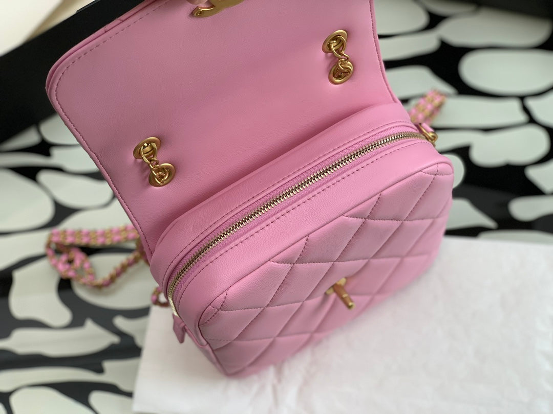Chanel Pink Quilted Lambskin Mini Flap Bag with Gold-Tone Hardware