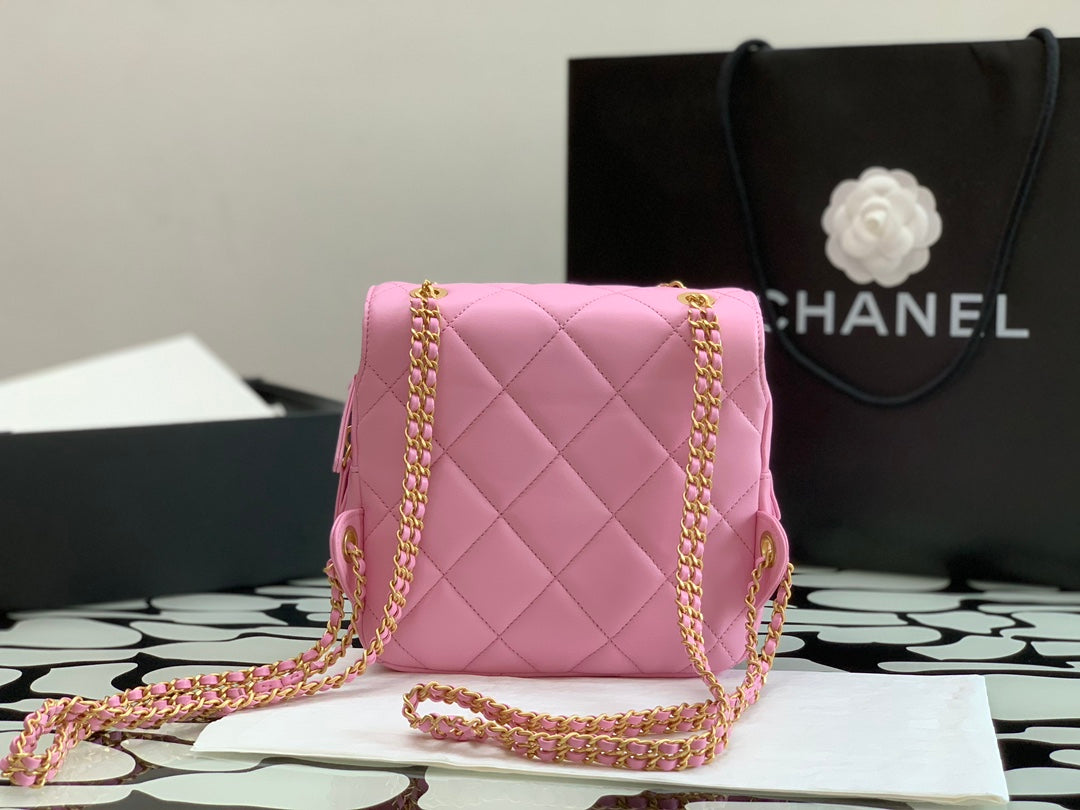 Chanel Pink Quilted Lambskin Mini Flap Bag with Gold-Tone Hardware
