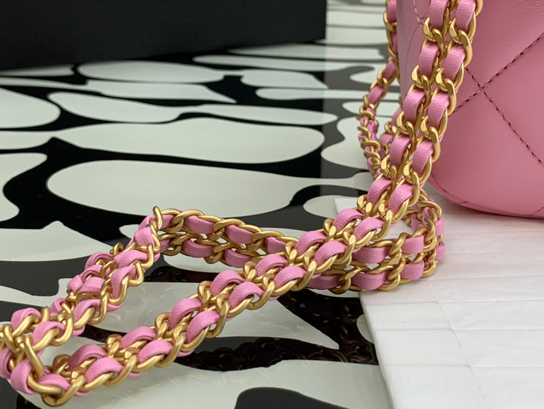 Chanel Pink Quilted Lambskin Mini Flap Bag with Gold-Tone Hardware
