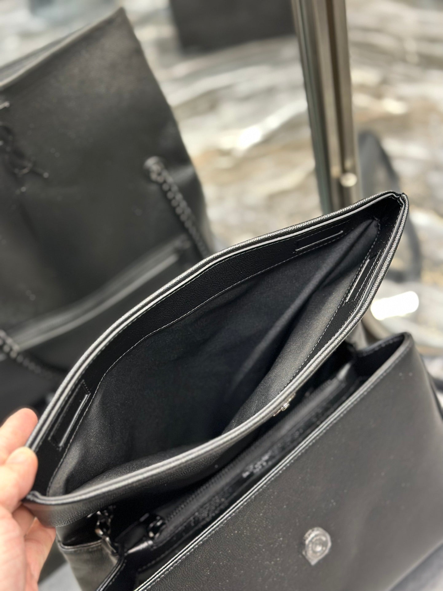 Saint Laurent Monogram Black Leather Flap Shoulder Bag - Tonal YSL Logo