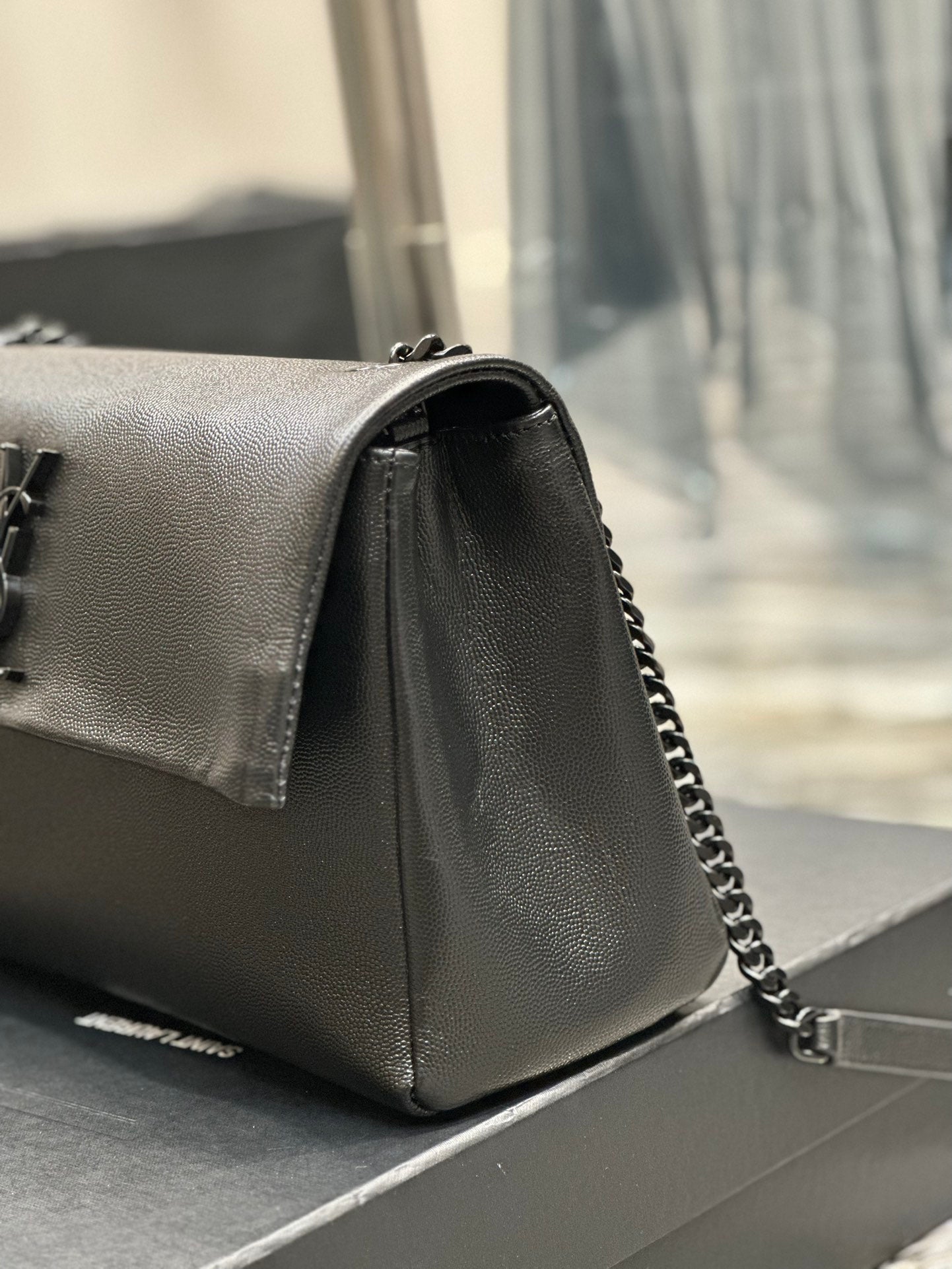 Saint Laurent Monogram Black Leather Flap Shoulder Bag - Tonal YSL Logo