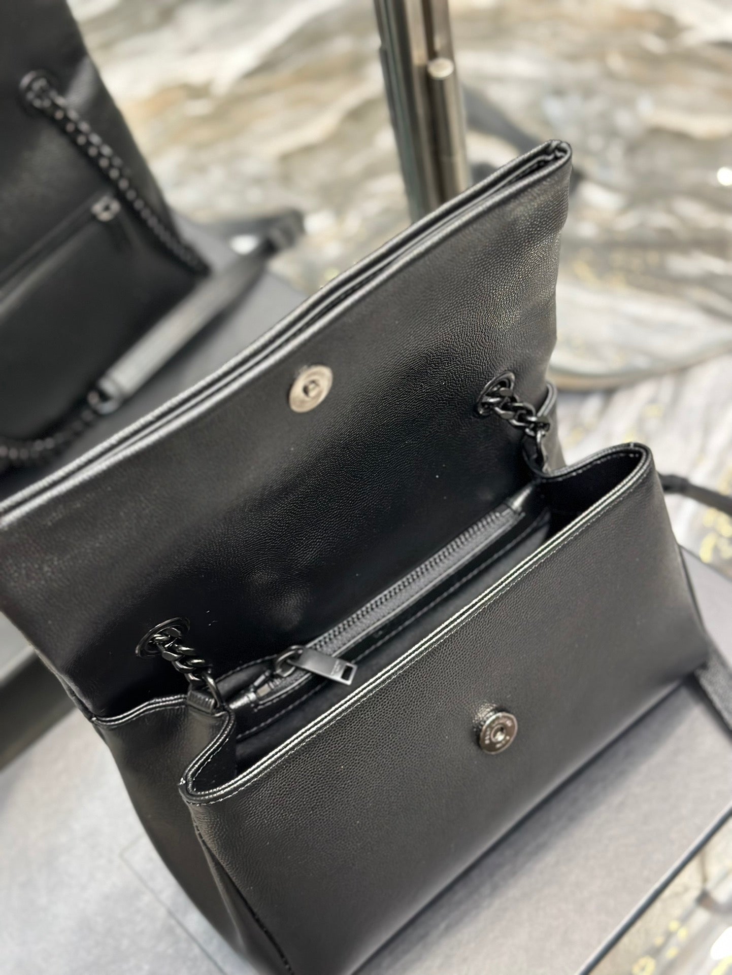 Saint Laurent Kate Small Monogram Shoulder Bag in Black Leather with Black Hardware