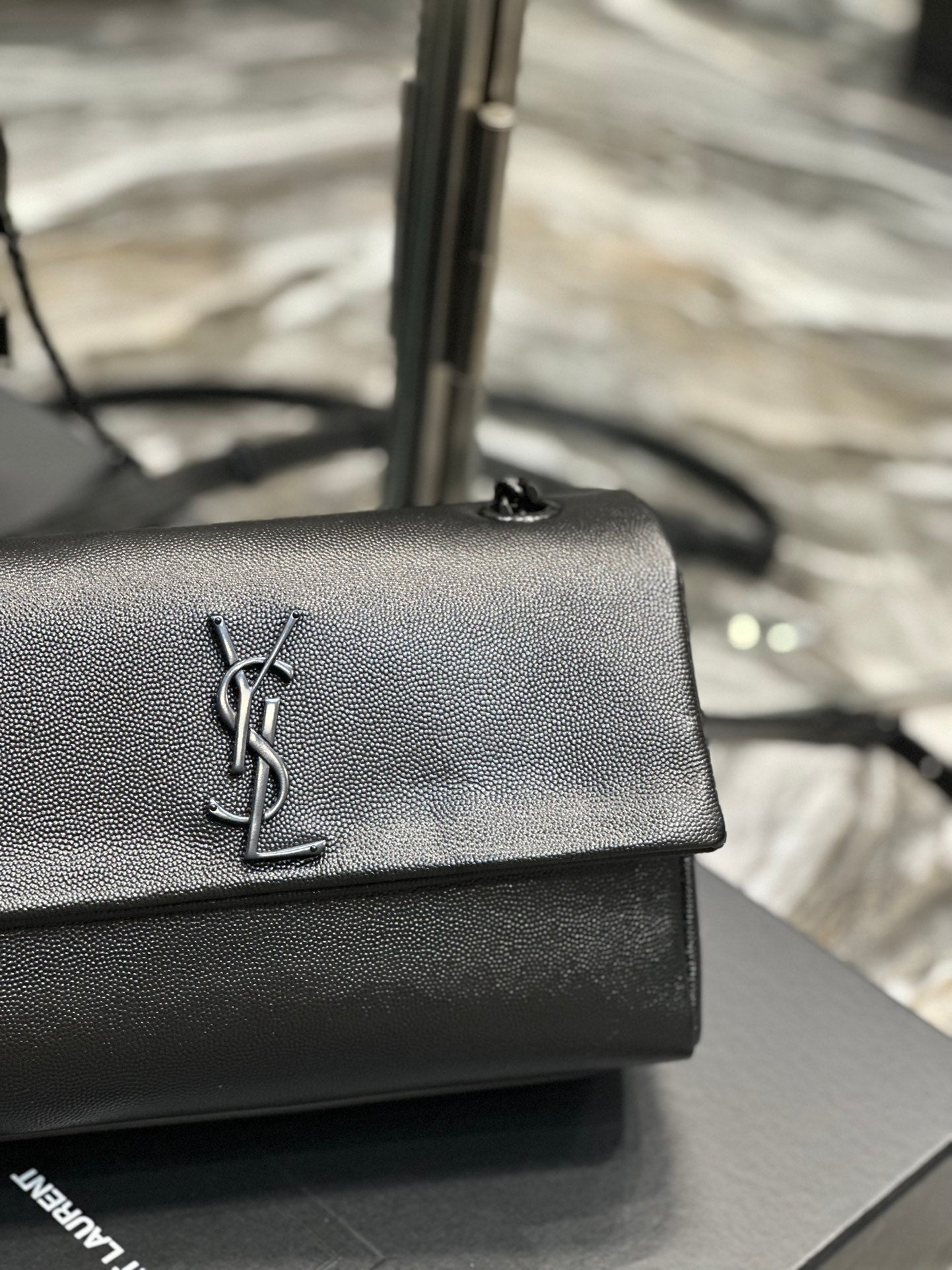 Saint Laurent Kate Small Monogram Shoulder Bag in Black Leather with Black Hardware
