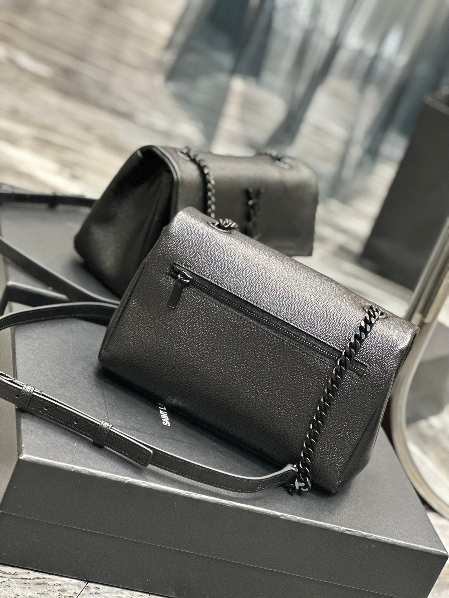 Saint Laurent Kate Small Monogram Shoulder Bag in Black Leather with Black Hardware