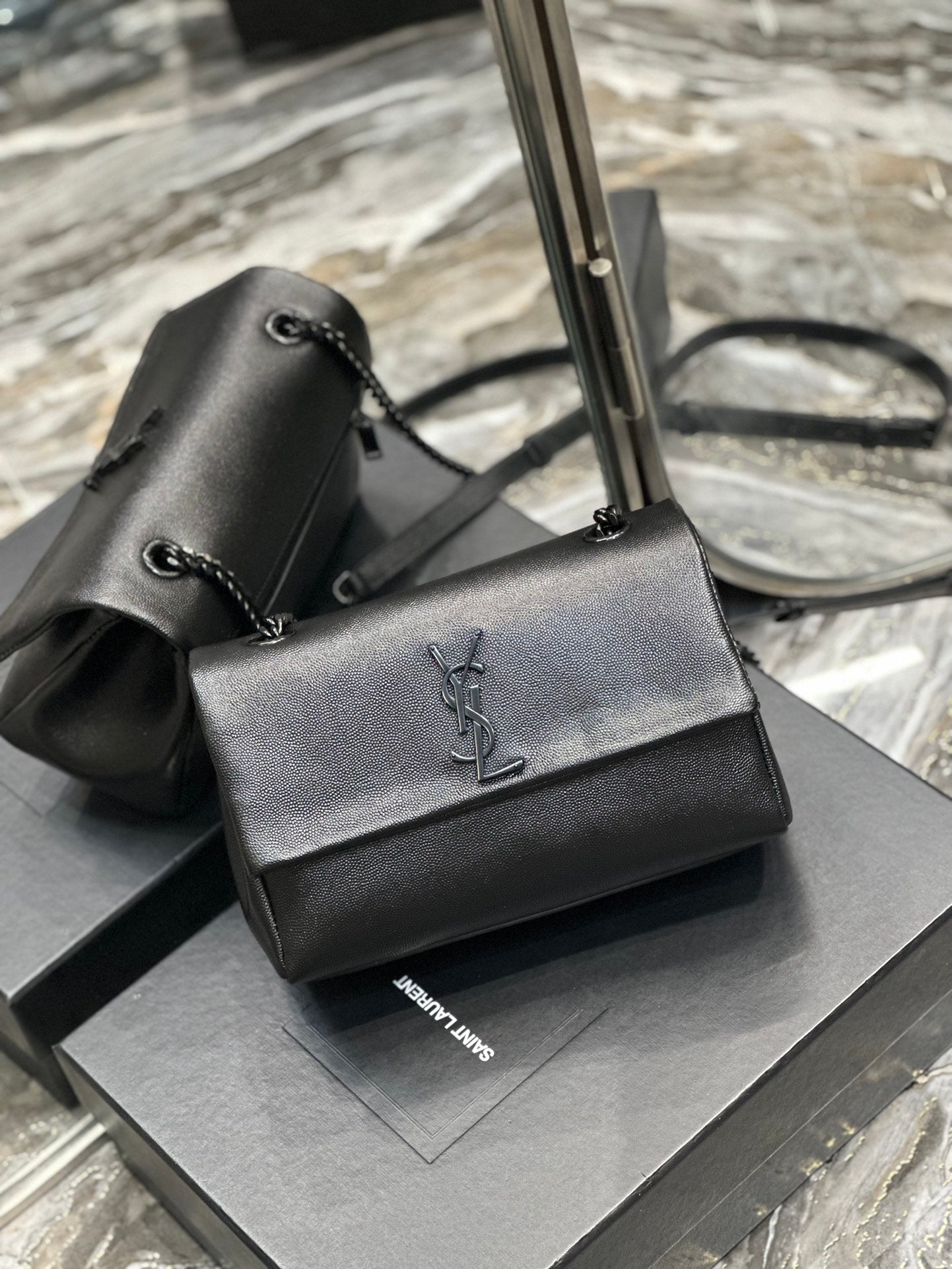 Saint Laurent Kate Small Monogram Shoulder Bag in Black Leather with Black Hardware