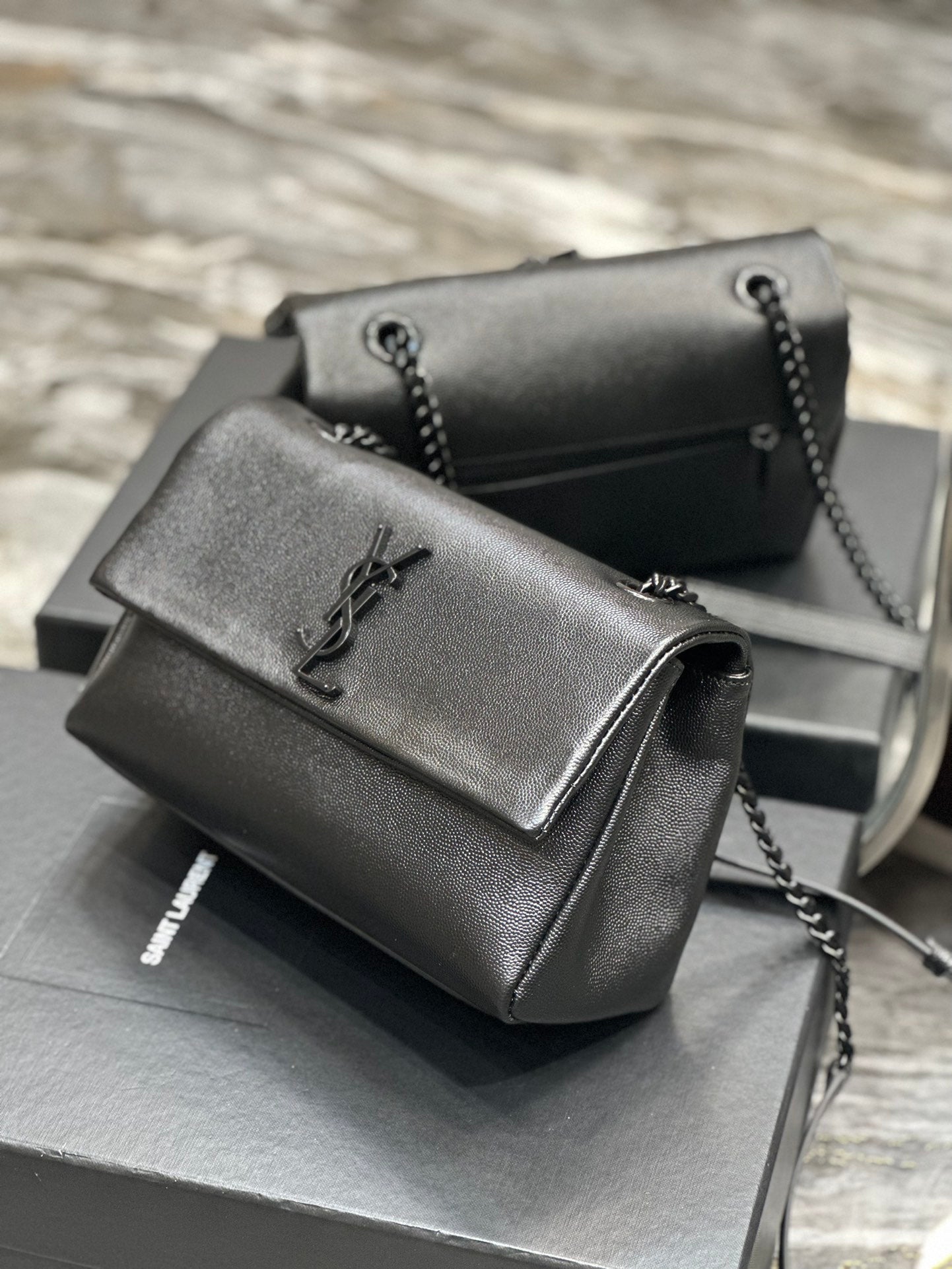 Saint Laurent Kate Small Monogram Shoulder Bag in Black Leather with Black Hardware