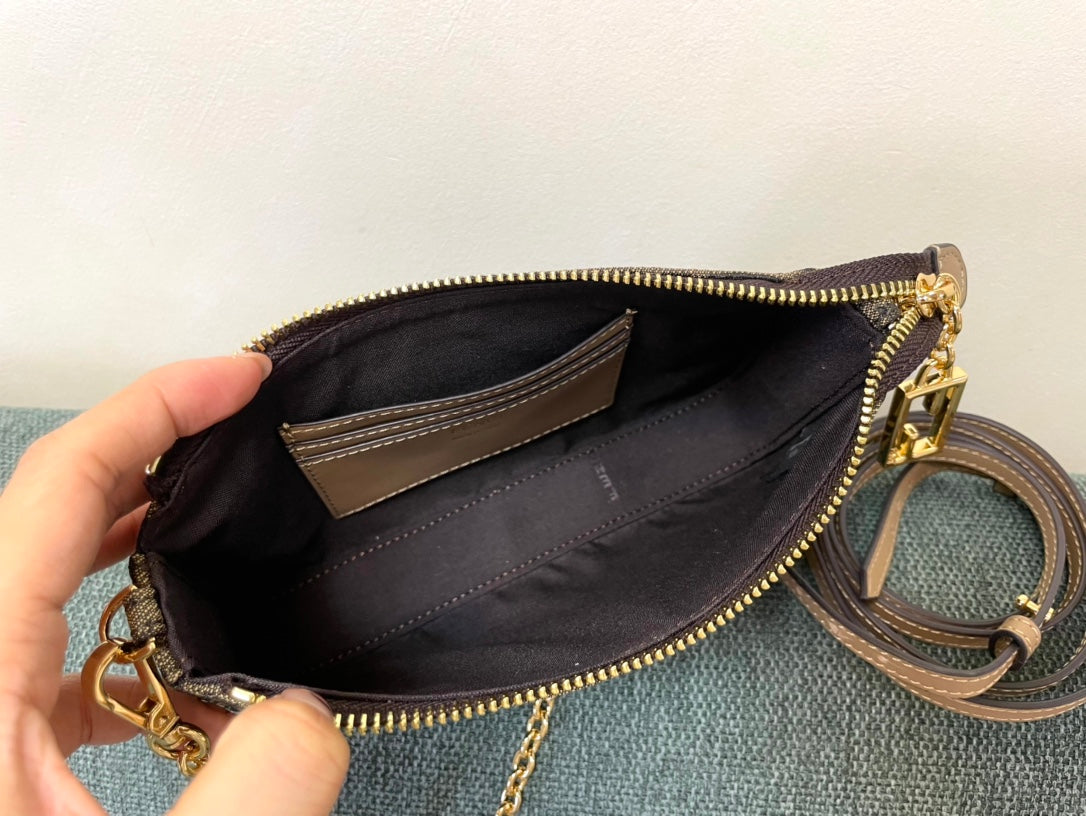 Fendi FF Monogram Canvas Mini Bag with Gold-Tone Chain and Charm