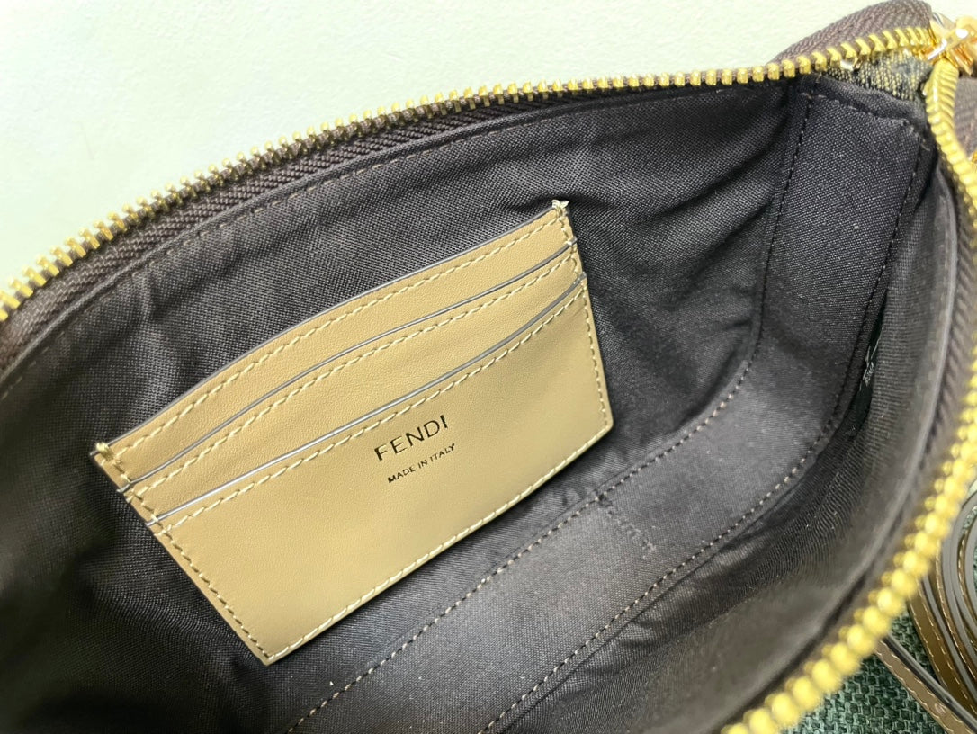Fendi FF Monogram Canvas Mini Bag with Gold-Tone Chain and Charm