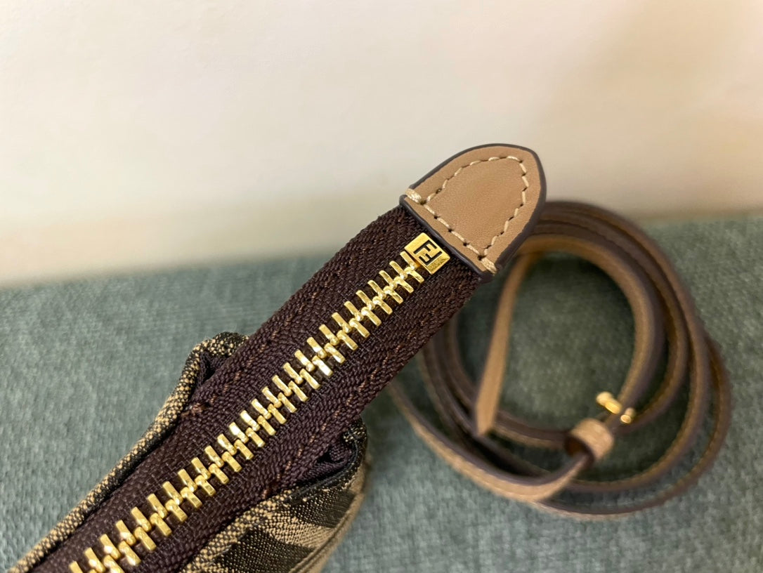 Fendi FF Monogram Canvas Mini Bag with Gold-Tone Chain and Charm