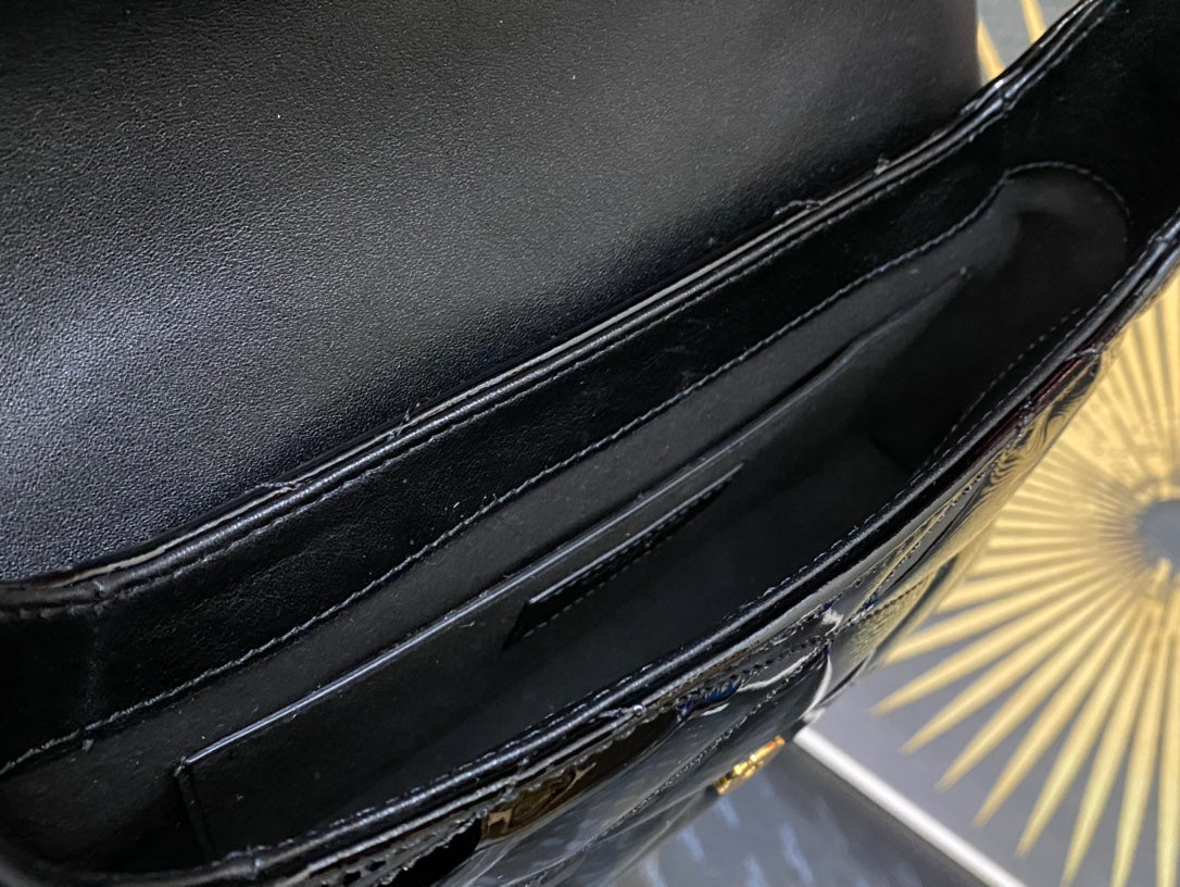 Saint Laurent Puffer Small Bag in Quilted Patent Leather Black Gold