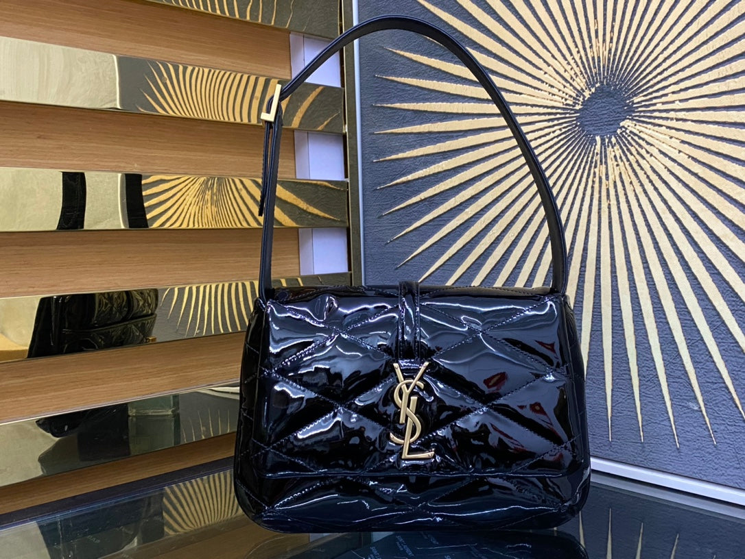 Saint Laurent Puffer Small Bag in Quilted Patent Leather Black Gold