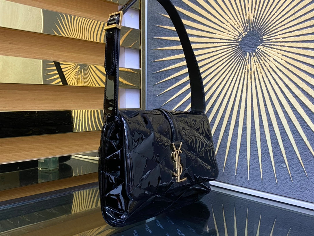 Saint Laurent Puffer Small Bag in Quilted Patent Leather Black Gold