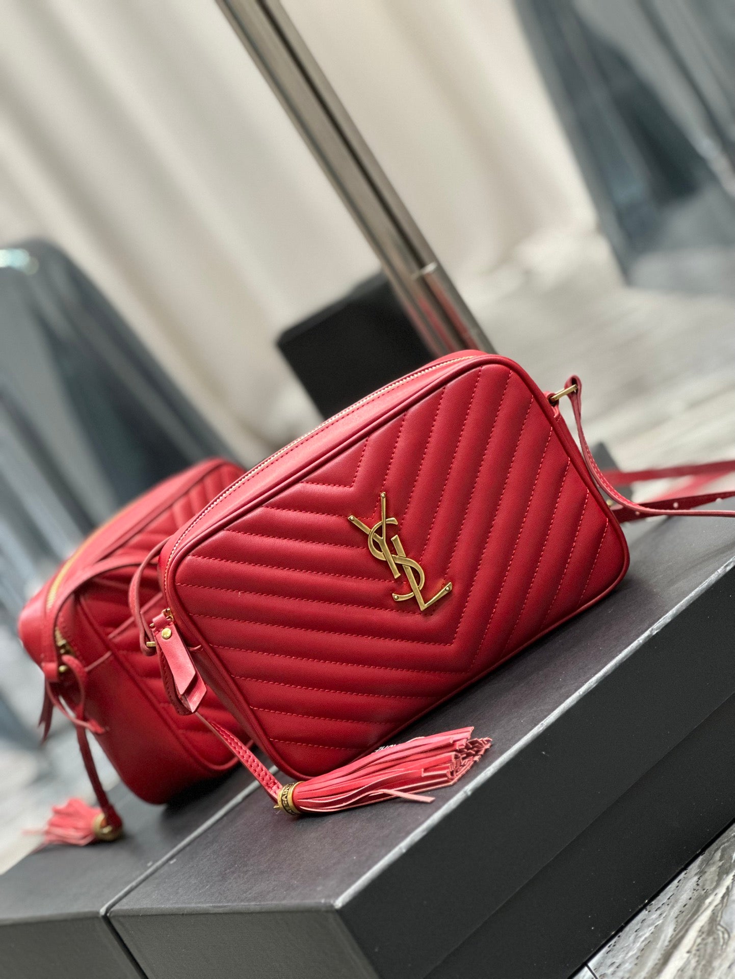 Saint Laurent Lou Camera Bag in Quilted Leather - Red