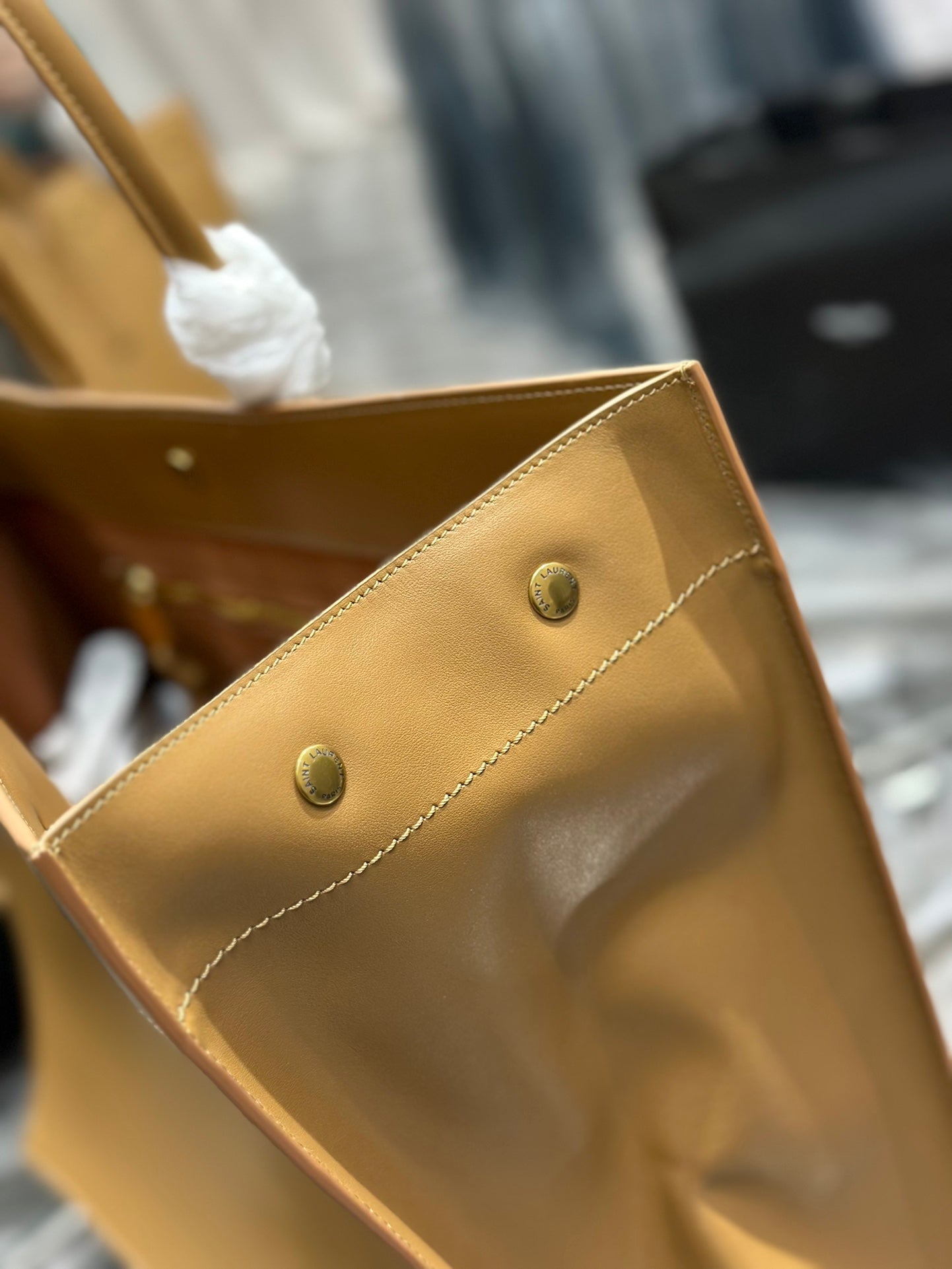 Saint Laurent Rive Gauche Embossed Leather Tote Bag - Tan