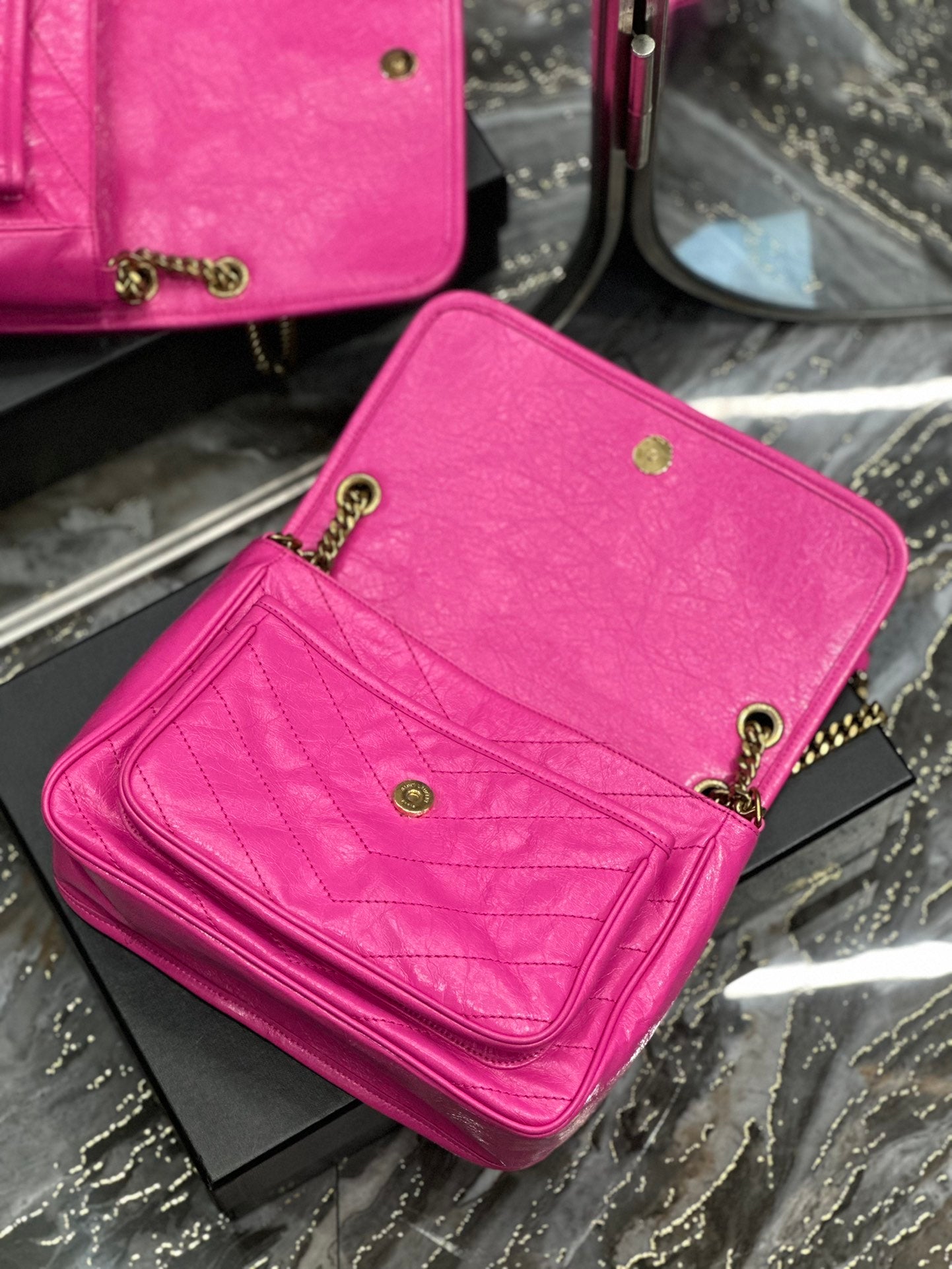 Saint Laurent Niki Medium Pink Quilted Leather Shoulder Bag