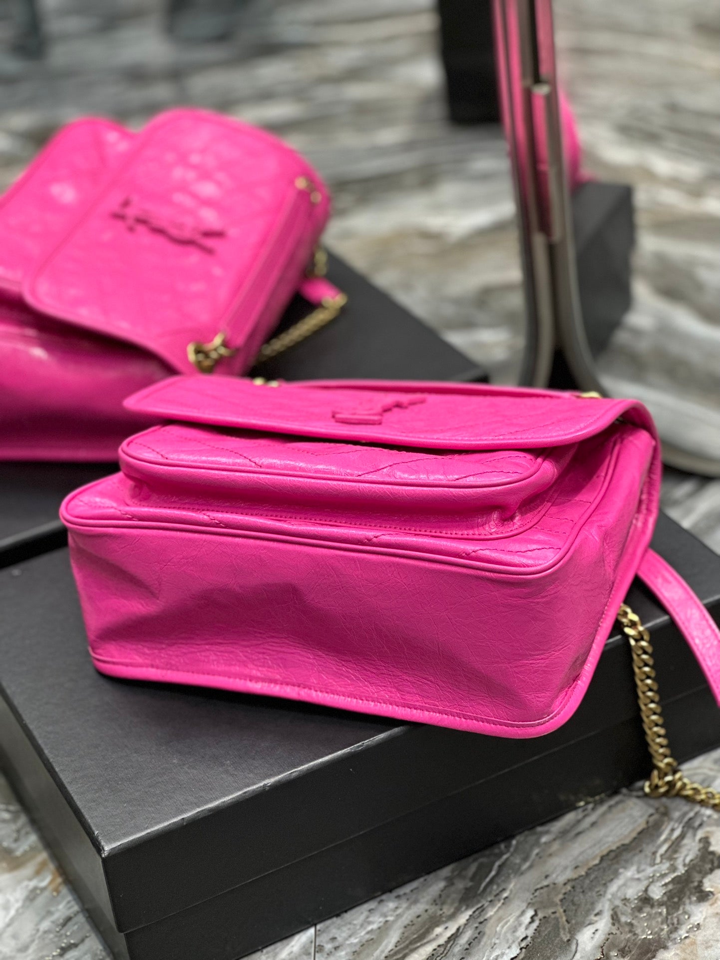 Saint Laurent Niki Medium Pink Quilted Leather Shoulder Bag
