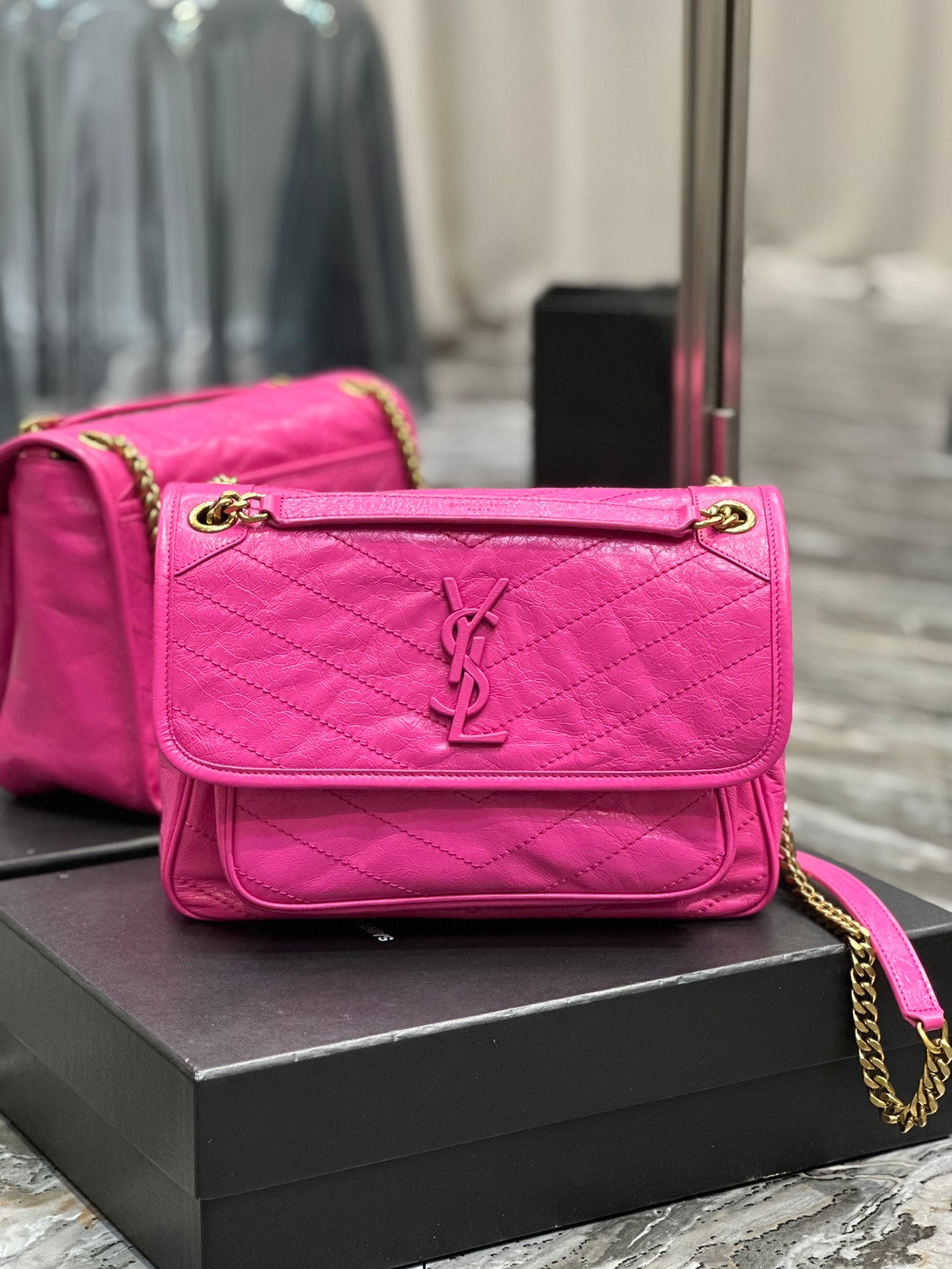 Saint Laurent Niki Medium Pink Quilted Leather Shoulder Bag