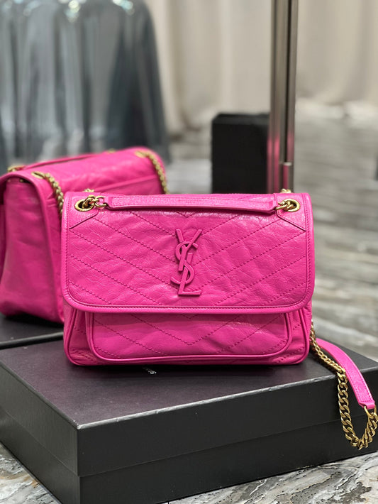 Saint Laurent Niki Medium Pink Quilted Leather Shoulder Bag