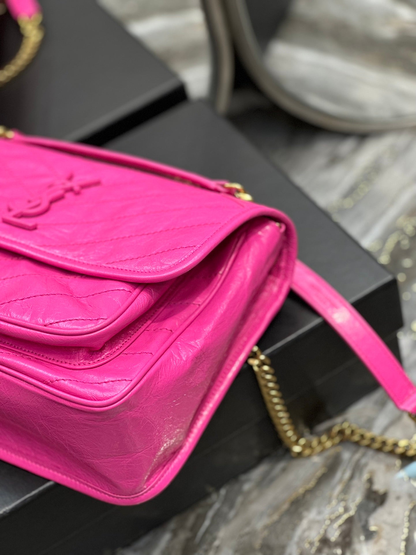 Saint Laurent Niki Medium Pink Quilted Leather Shoulder Bag