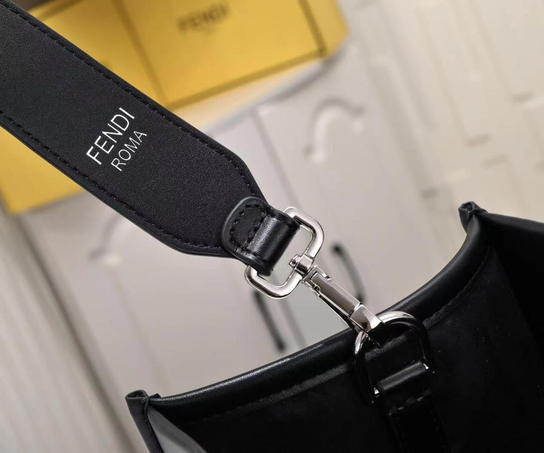 Fendi Sunshine Medium Black Leather Tote Bag