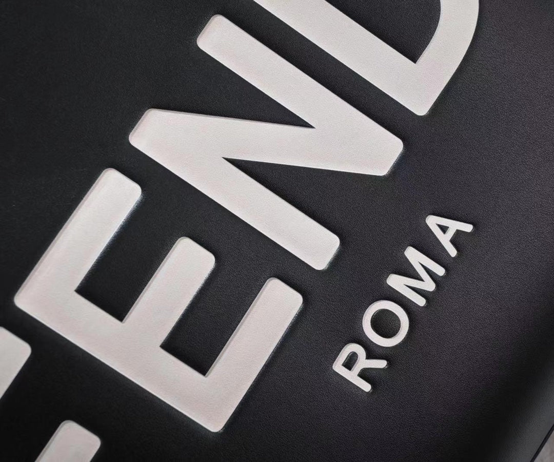 Fendi Sunshine Medium Shopper Tote Bag - Black Leather with White Logo