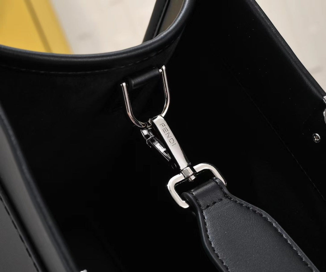 Fendi Sunshine Medium Black Leather Tote Bag