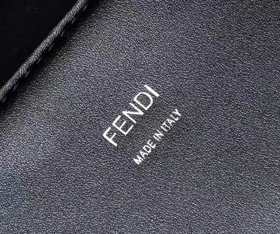 Fendi Sunshine Medium Shopper Tote Bag - Black Leather with White Logo