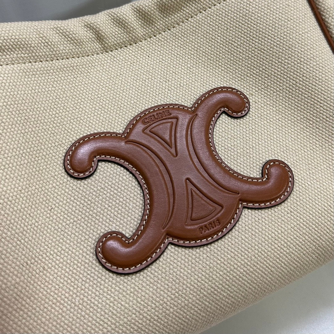 Celine Small Triomphe Cabas Drawstring Bag in Canvas and Calfskin