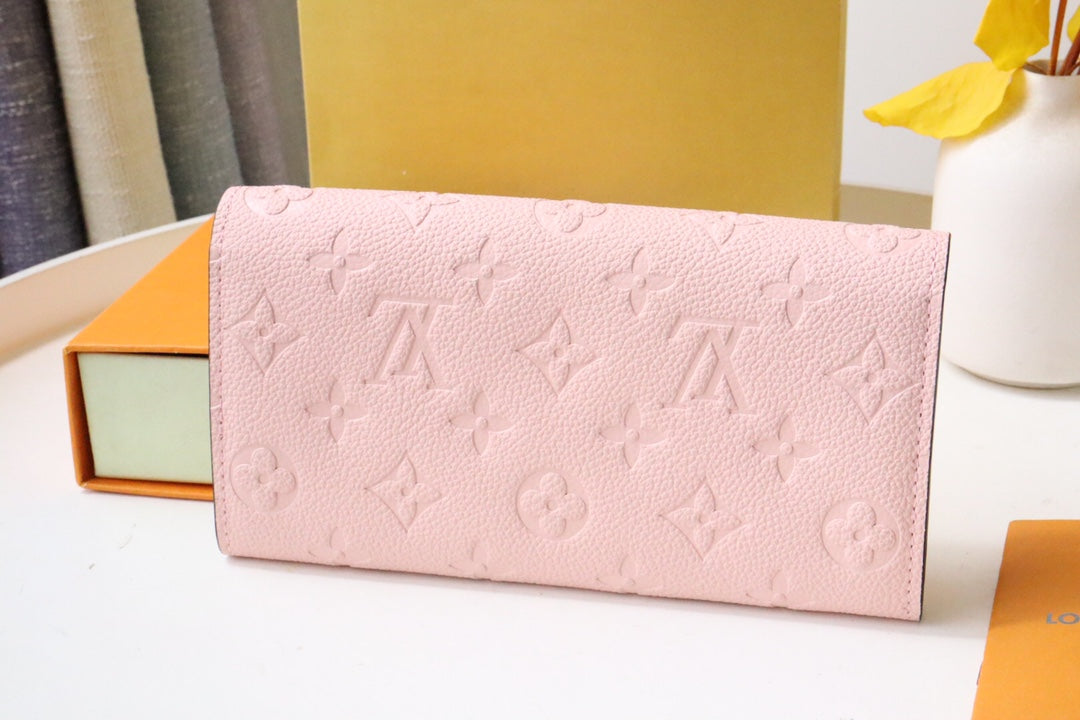 Louis Vuitton Sarah Wallet Monogram Empreinte Leather Light Pink