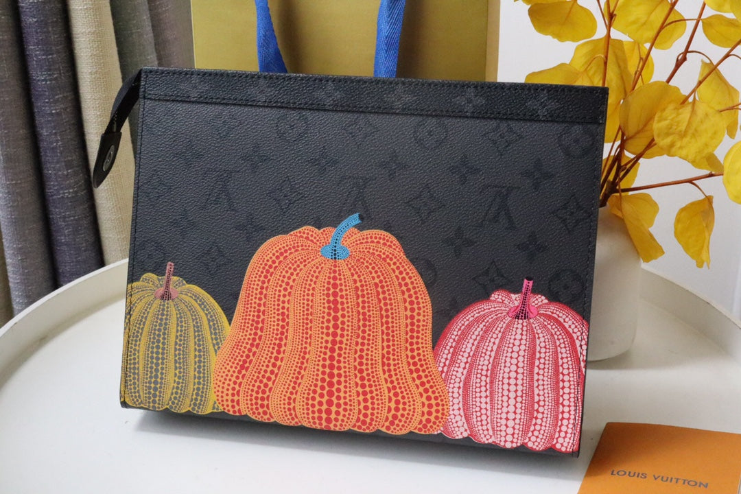 Decorative Pumpkin Print Cosmetic Pouch - Halloween & Fall Themed Makeup Bag