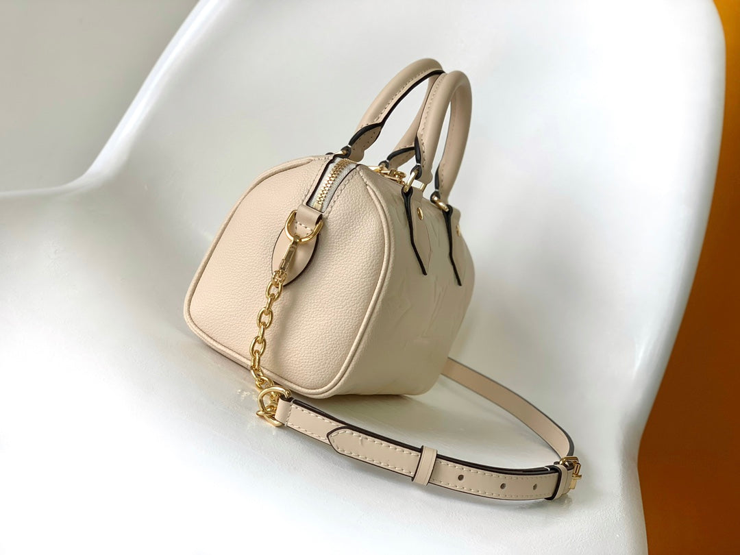 Louis Vuitton Speedy Bandoulière 20 Monogram Empreinte Leather Handbag - Beige