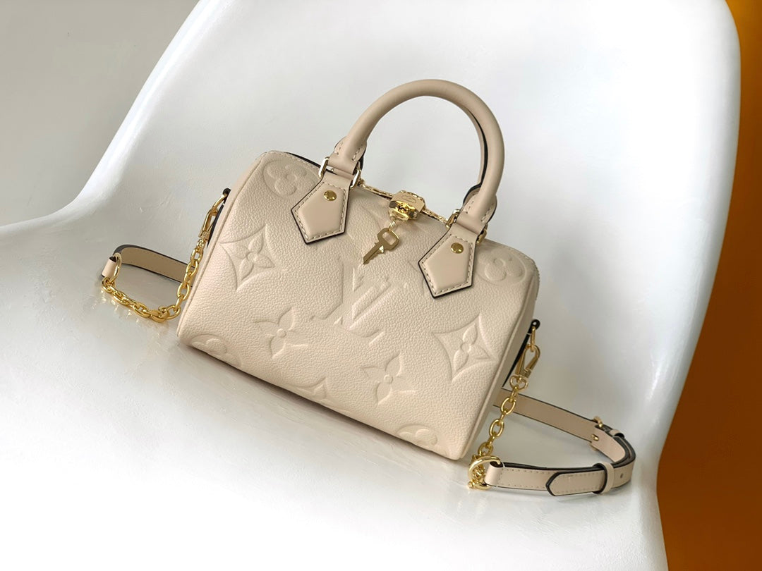 Louis Vuitton Speedy Bandoulière 20 Monogram Empreinte Leather Handbag - Beige