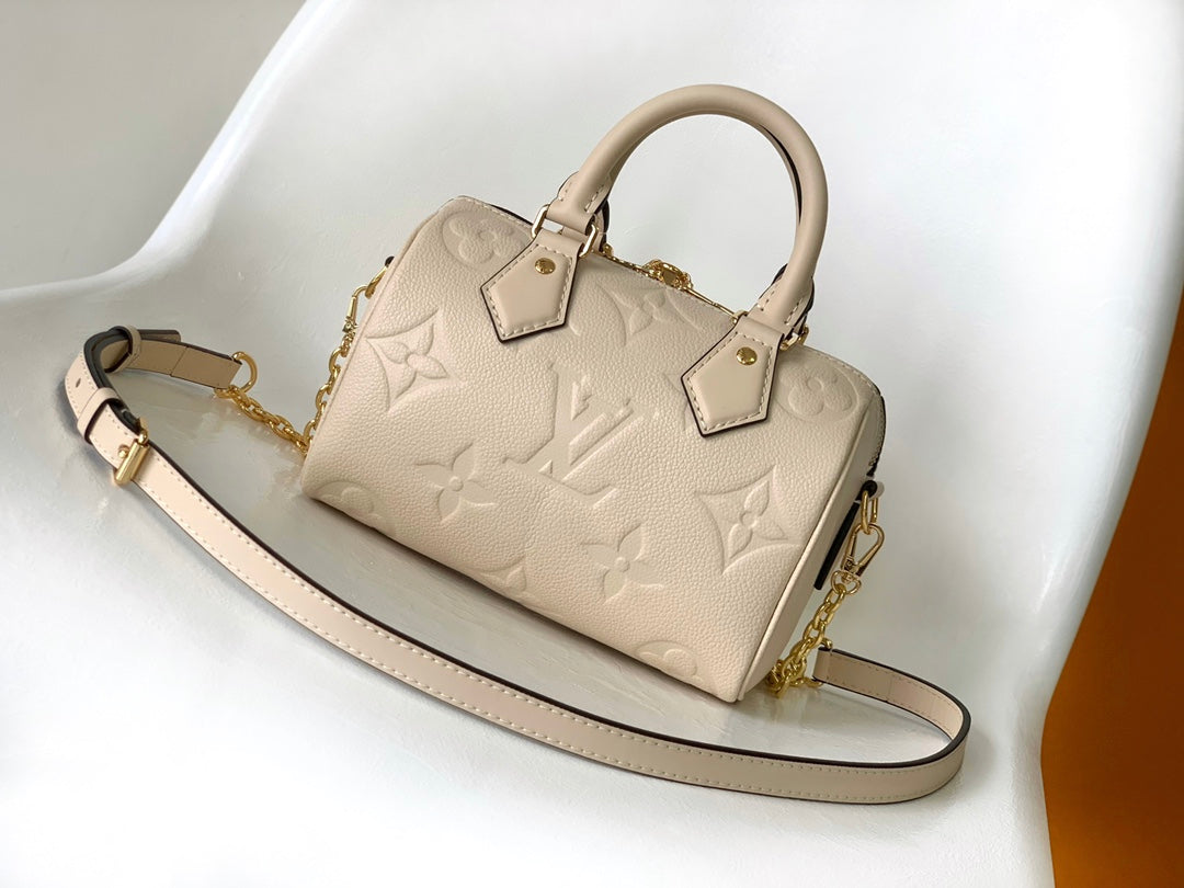Louis Vuitton Speedy Bandoulière 20 Monogram Empreinte Leather Handbag - Beige