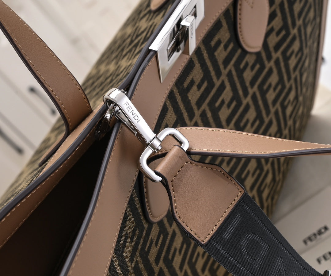 Fendi Peekaboo X-Tote Zucca Canvas and Leather Shoulder Bag Brown/Black