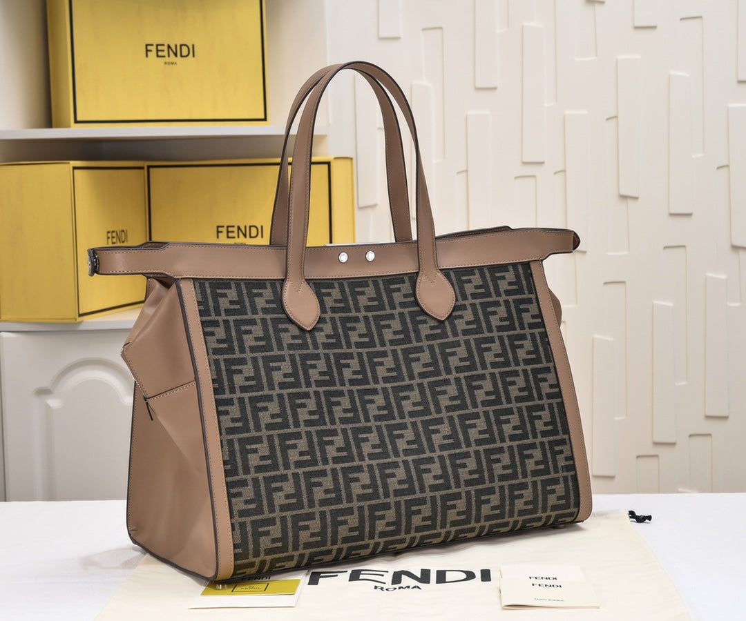 Fendi Peekaboo X-Tote Zucca Canvas and Leather Shoulder Bag Brown/Black