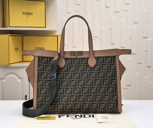 Fendi Peekaboo X-Tote Zucca Canvas and Leather Shoulder Bag Brown/Black