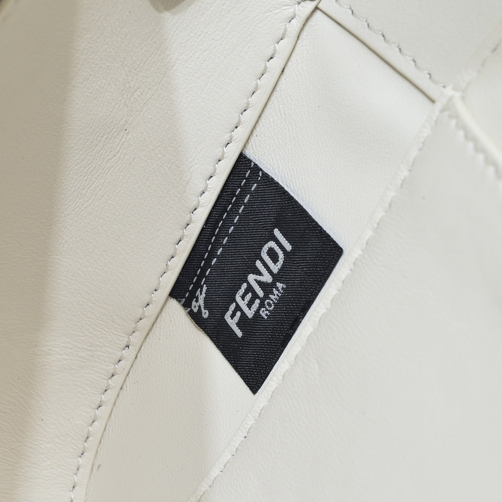 Fendi Baguette White Leather Shoulder Bag with Silver FF Buckle