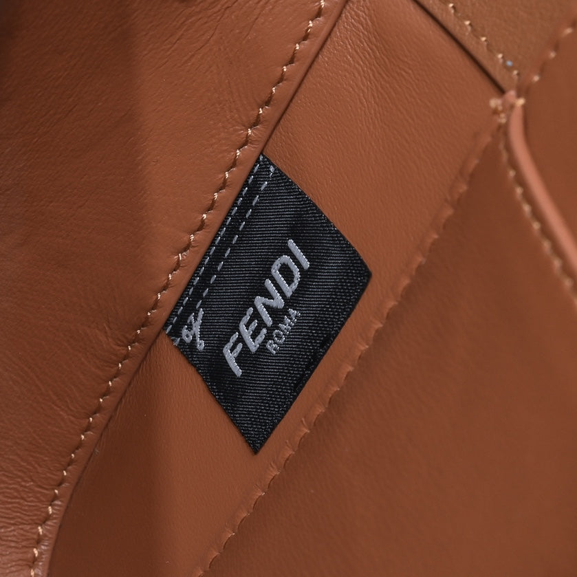 Fendi Brown Leather Baguette Crossbody Handbag with Gold-Tone Hardware