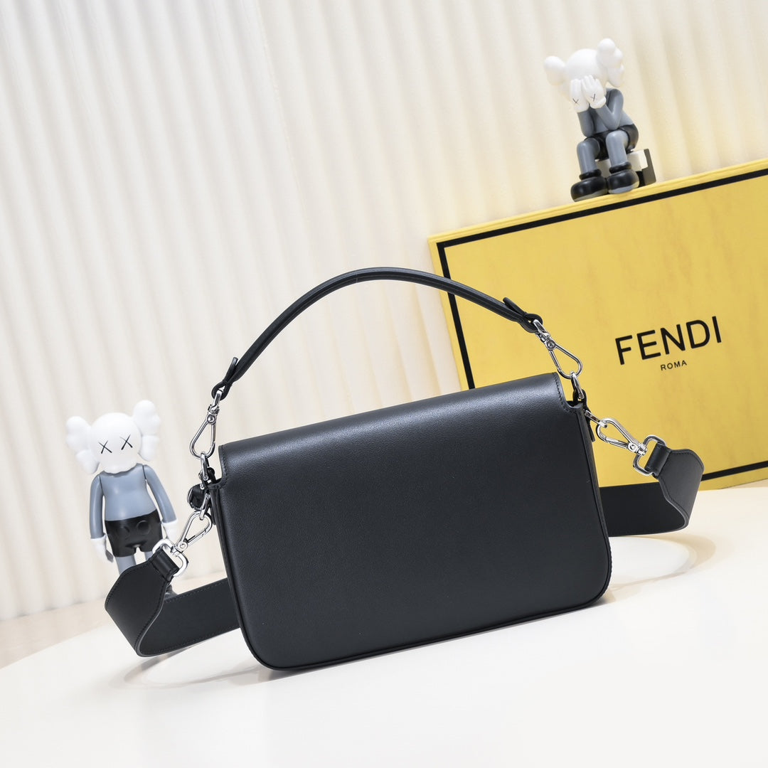 Fendi Black Leather Baguette Bag with Silver-Tone Hardware